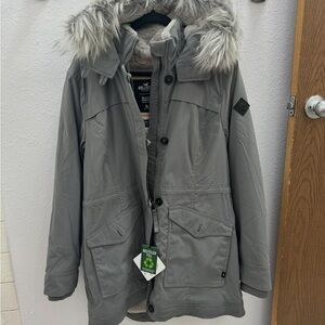 Hollister Olive Green Parka with Faux-Fur Trim